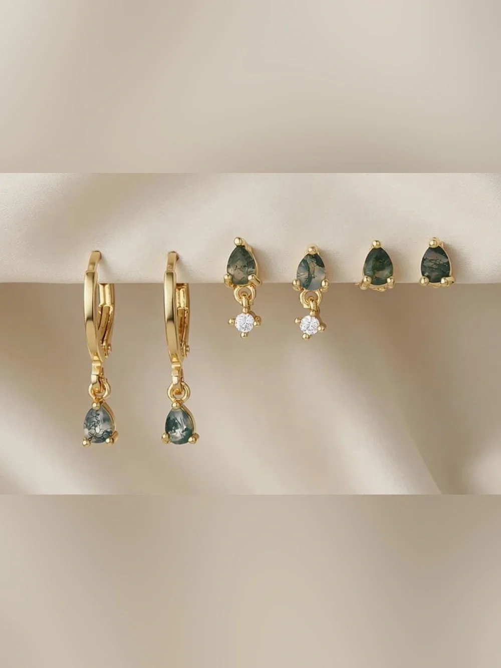 Cute Dillards 18KT gold vermeil 3 piece Agate  earrings